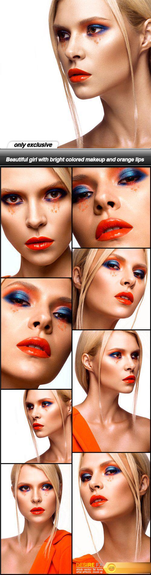 Beautiful girl with bright colored makeup and orange lips - 8 UHQ JPEG