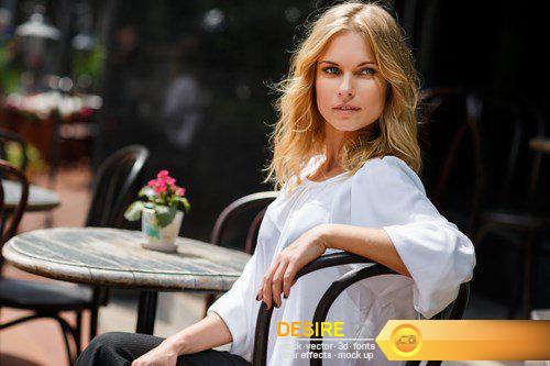 Beautiful caucasian woman in outdoor cafe - 8 UHQ JPEG