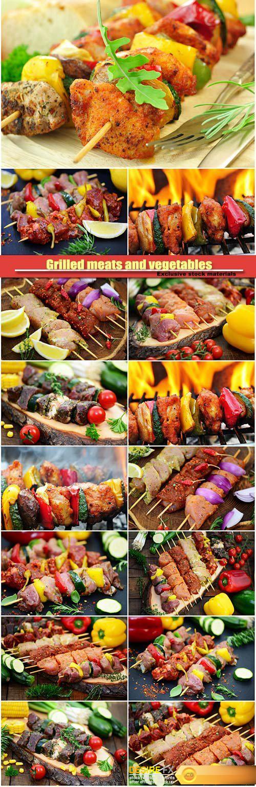 Grilled meats and vegetables