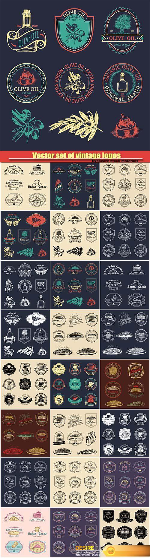Vector set of vintage logos, restaurant icons, emblems collection