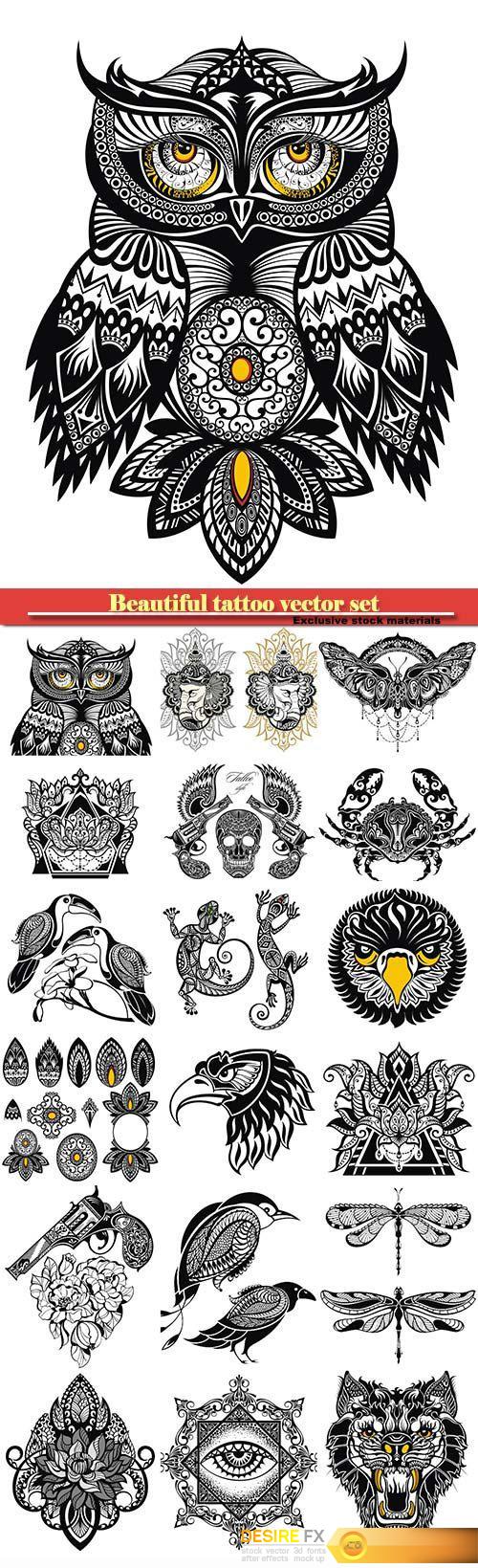 Beautiful tattoo vector set