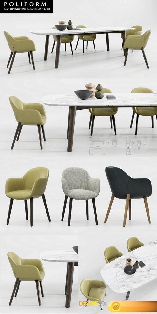 Poliform Mad Dining Chair And Table 3d Model