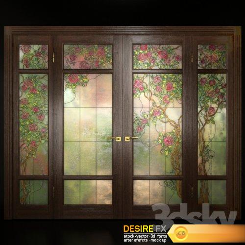 Desire Fx A Set Of Two Double Doors With Stained Glass 3d