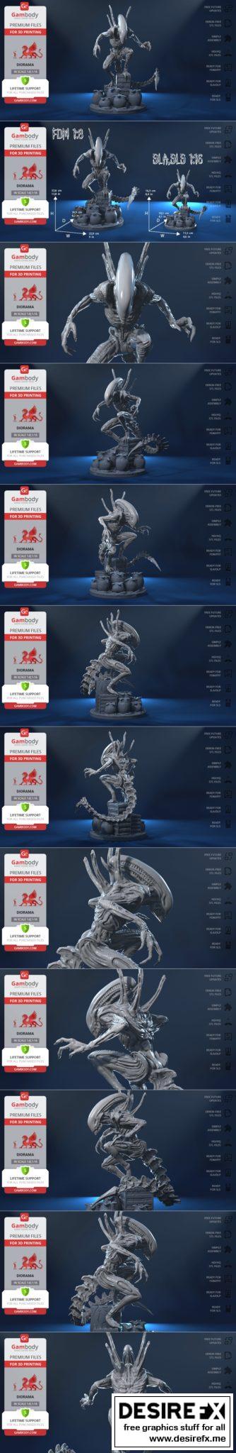 Desire FX 3d models | Alien Xenomorph in Diorama – 3D Print Model