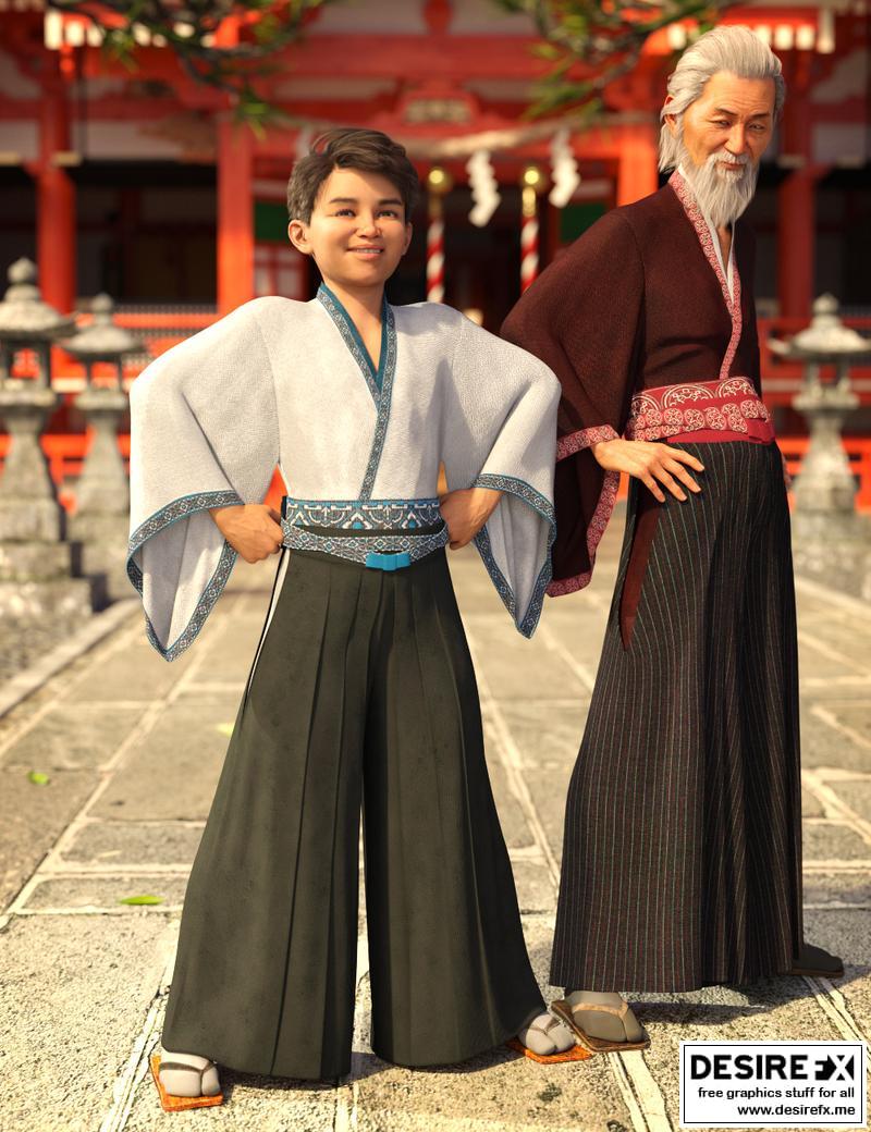 Desire FX 3d models | dForce Hakama and Kimono Outfit Textures