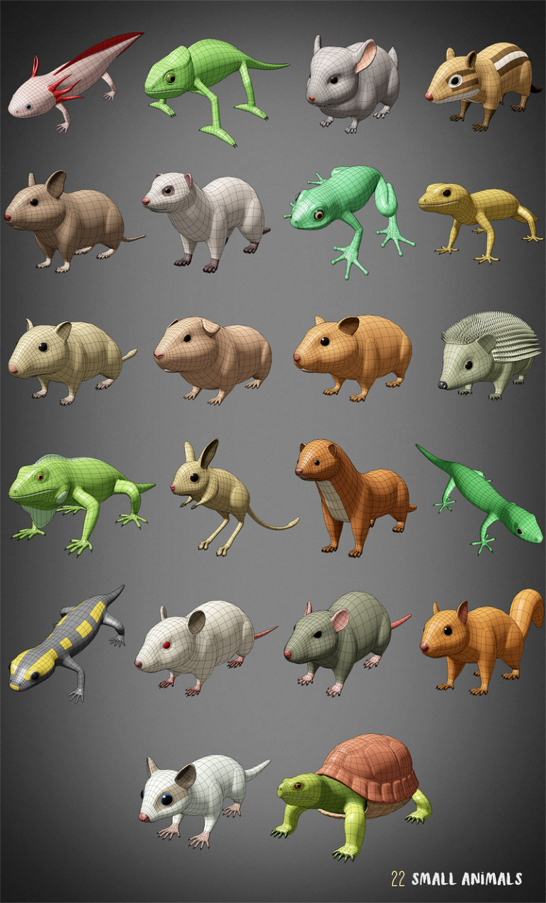 Desire FX 3d models | 100 Animals Base Meshes For Blender