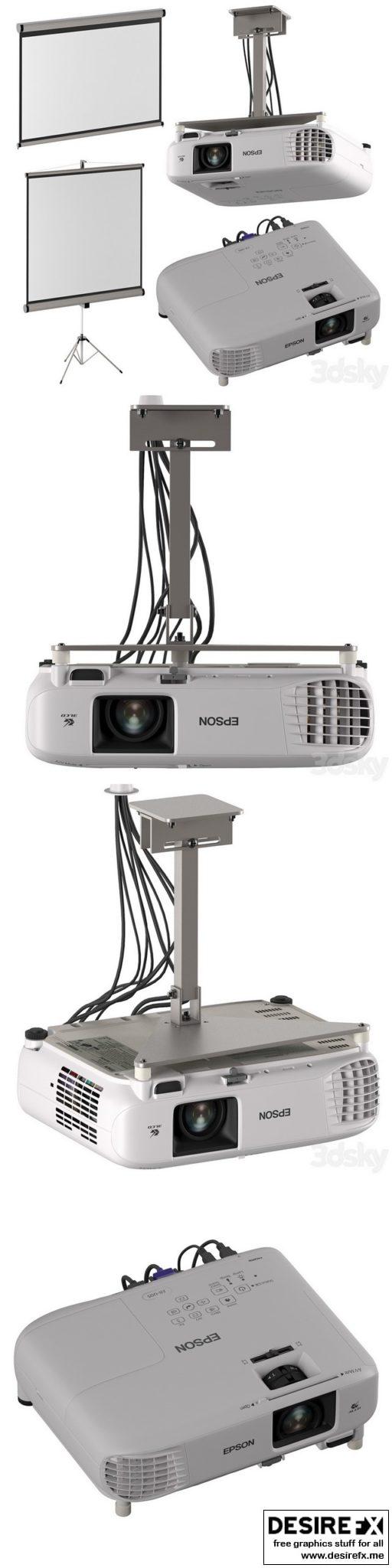 Desire FX 3d models Epson EBFH06 projector + projection screens 3D Model