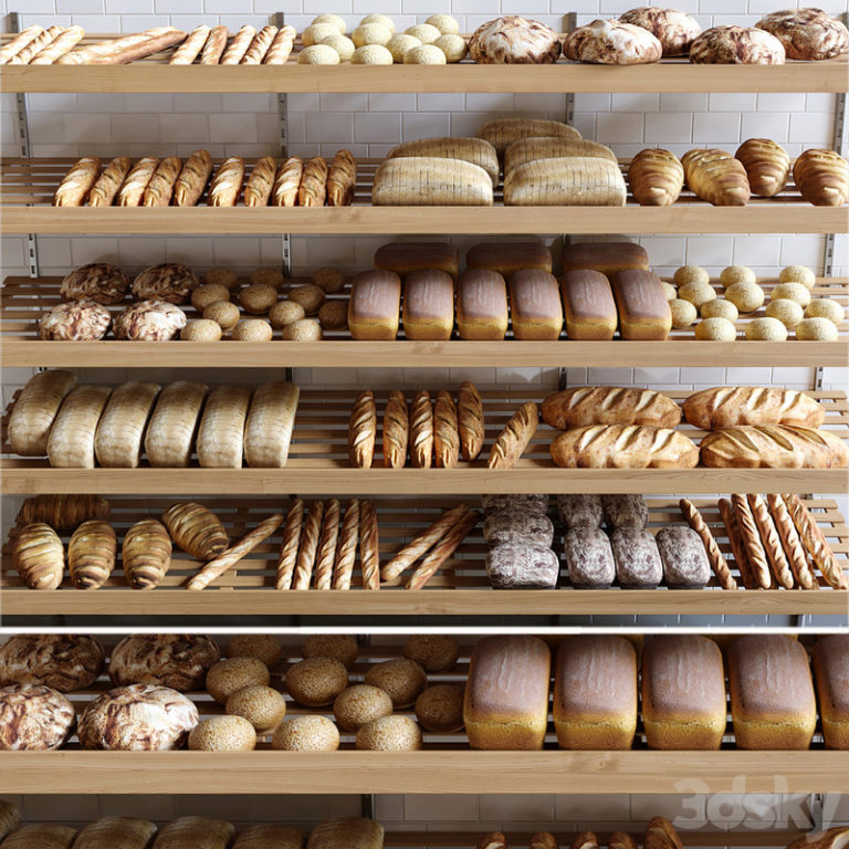 Desire FX 3d models | Rack with pastries in a bakery with bread, loaf ...