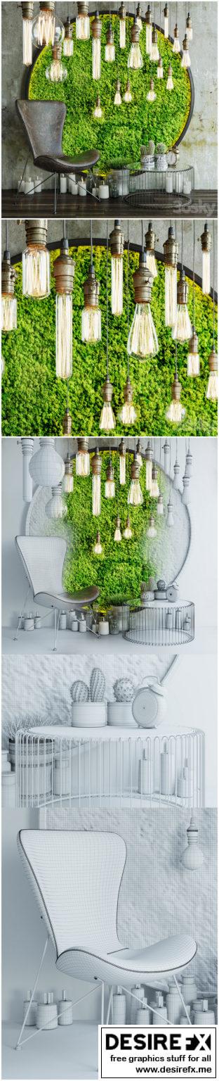 Desire FX 3d models | Decor set with moss and lamps – 3D Model