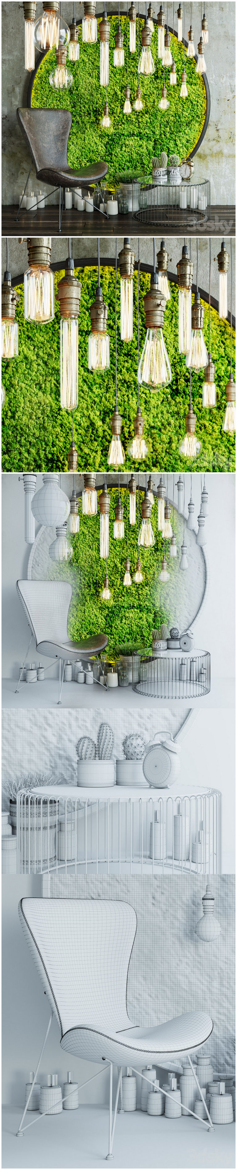 Desire FX 3d models | Decor set with moss and lamps – 3D Model