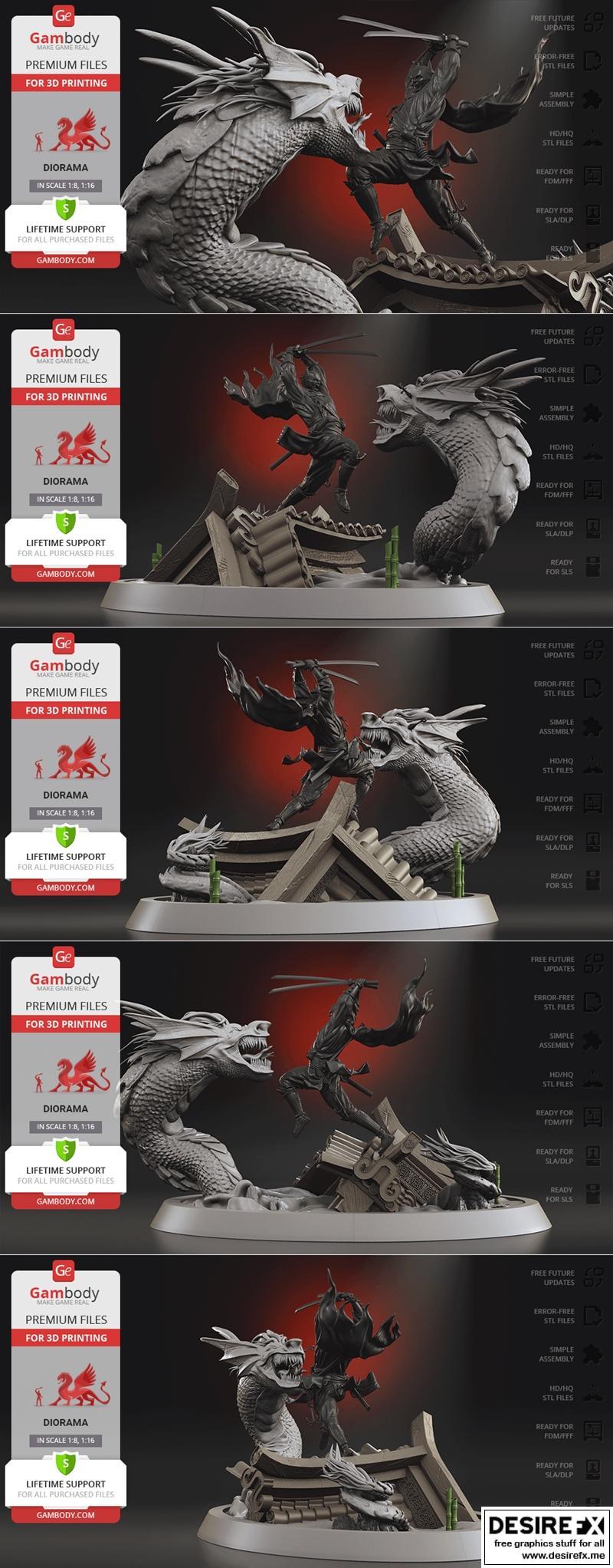 Batman Ninja vs Joker Dragon 3D Printing Figurines in Diorama | Assembly