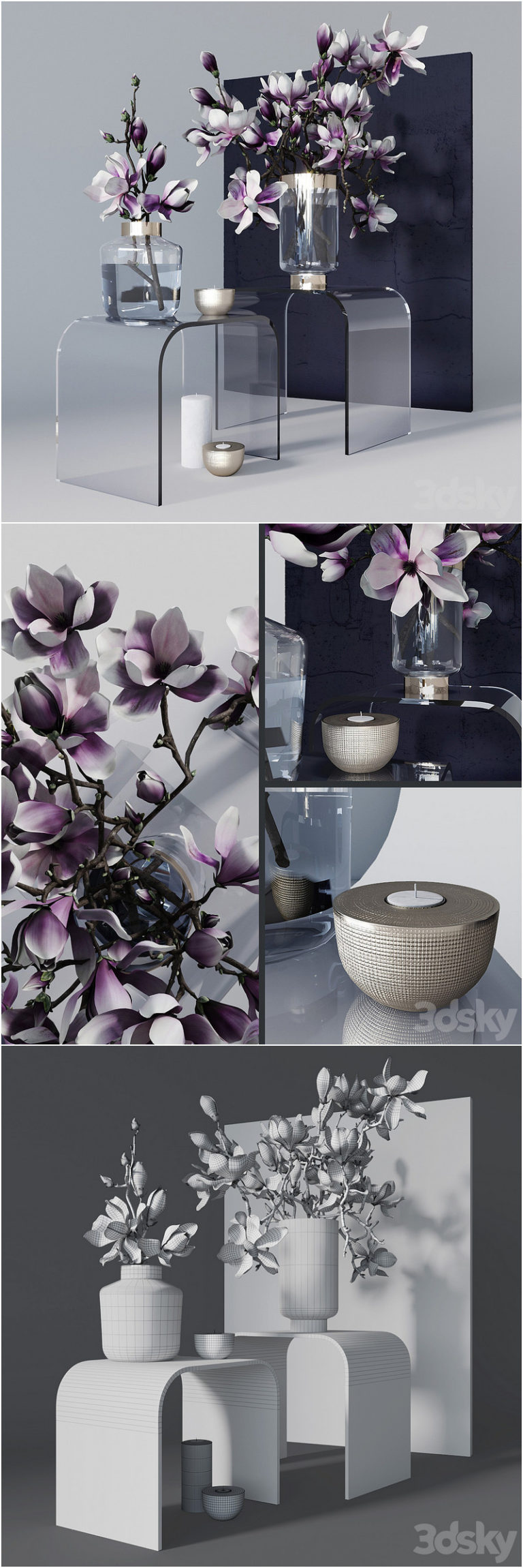 Desire FX 3d models | Decorative set with magnolia – 3D Model