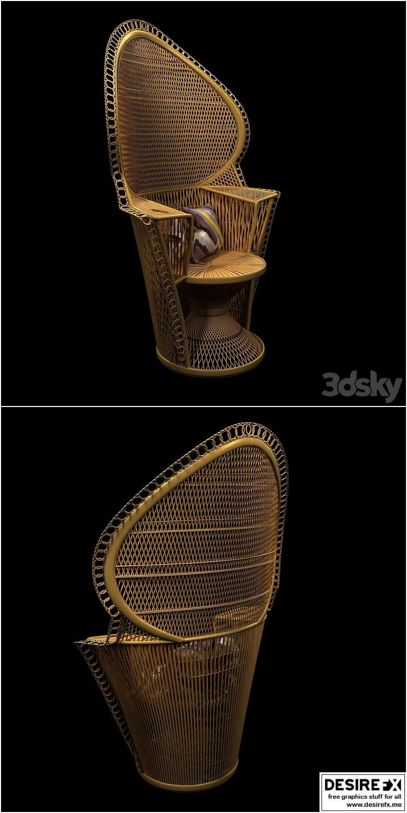 Desire FX 3d Models Wicker Rattan Fan Back Peacock Chair Vintage   Wicker Rattan Fan Back Peacock Chair Vintage 3D Model 