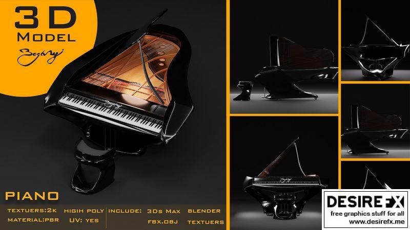 White grand piano 3d model 3ds max files free download - modeling