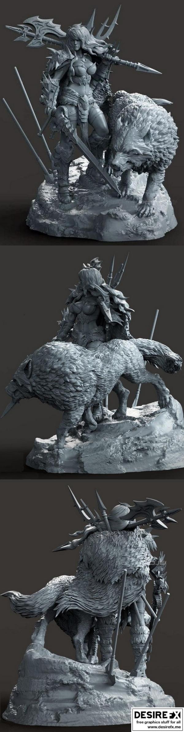 Desire FX 3d models | Barbarian Girl and the Wolf – 3D Print Model