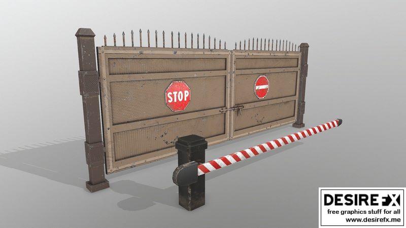 Model Sign Gate Desire FX 3d models | Pbr Gate with stop sign Low-poly 3D model