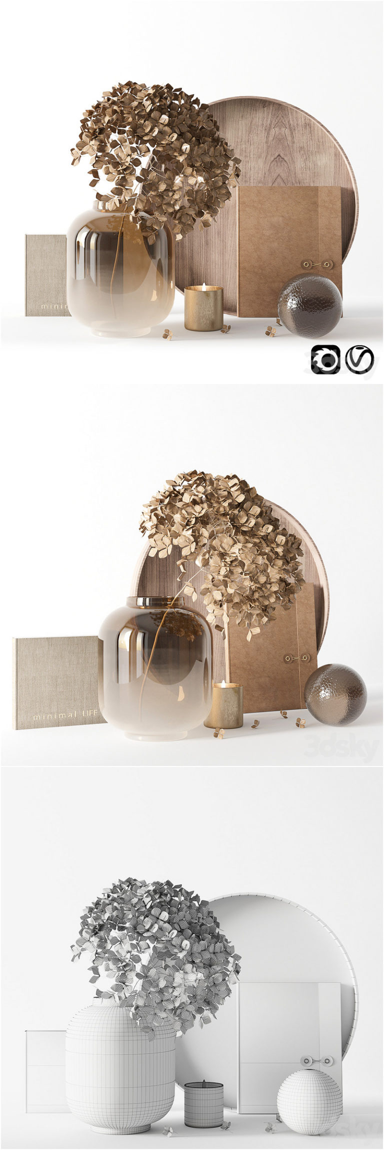 Desire FX 3d models | Decorative set with dryed hydrangea – 3D Model
