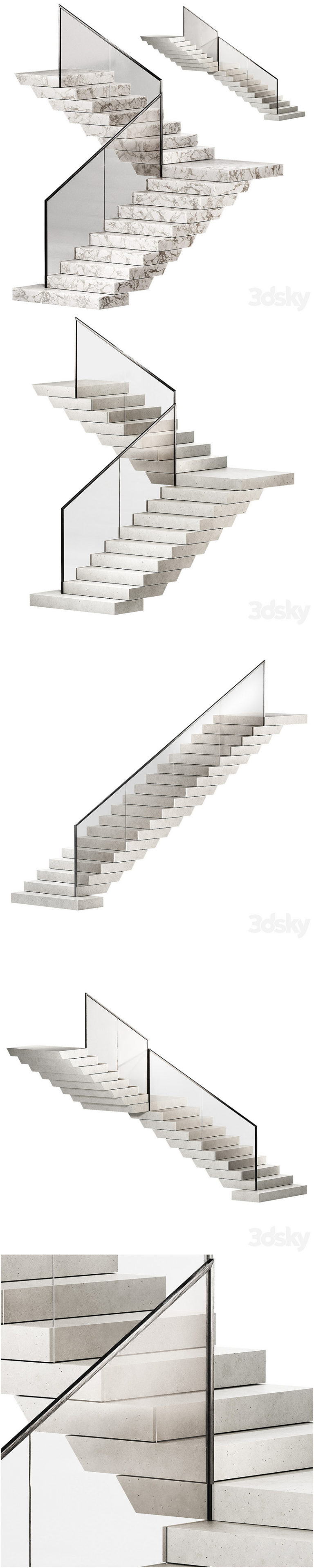 Desire FX 3d models Stairs 3. Stone steps. Metal glass railings. 2