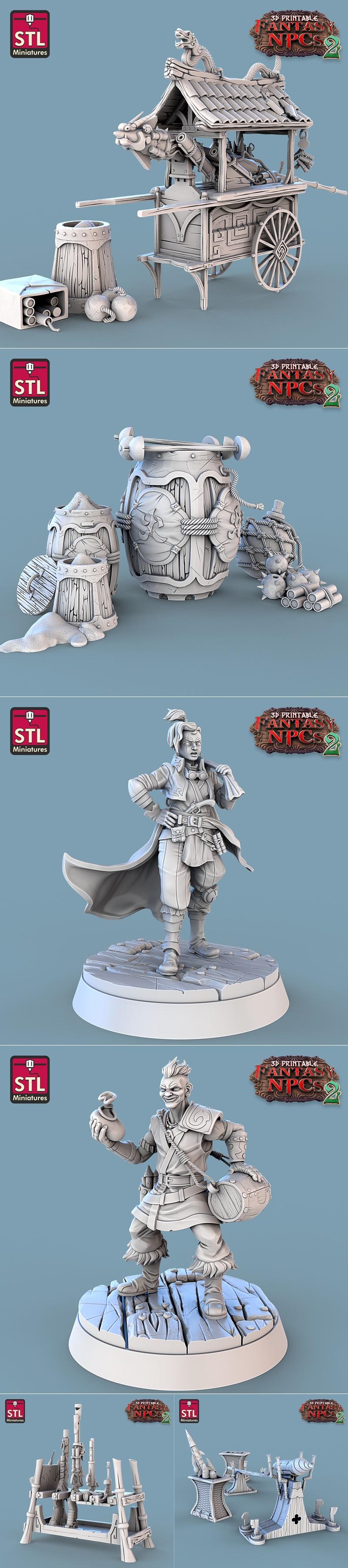 STL Miniatures – Fantasy NPCs 2 – Gunpowder Set –  3D Print Model STL