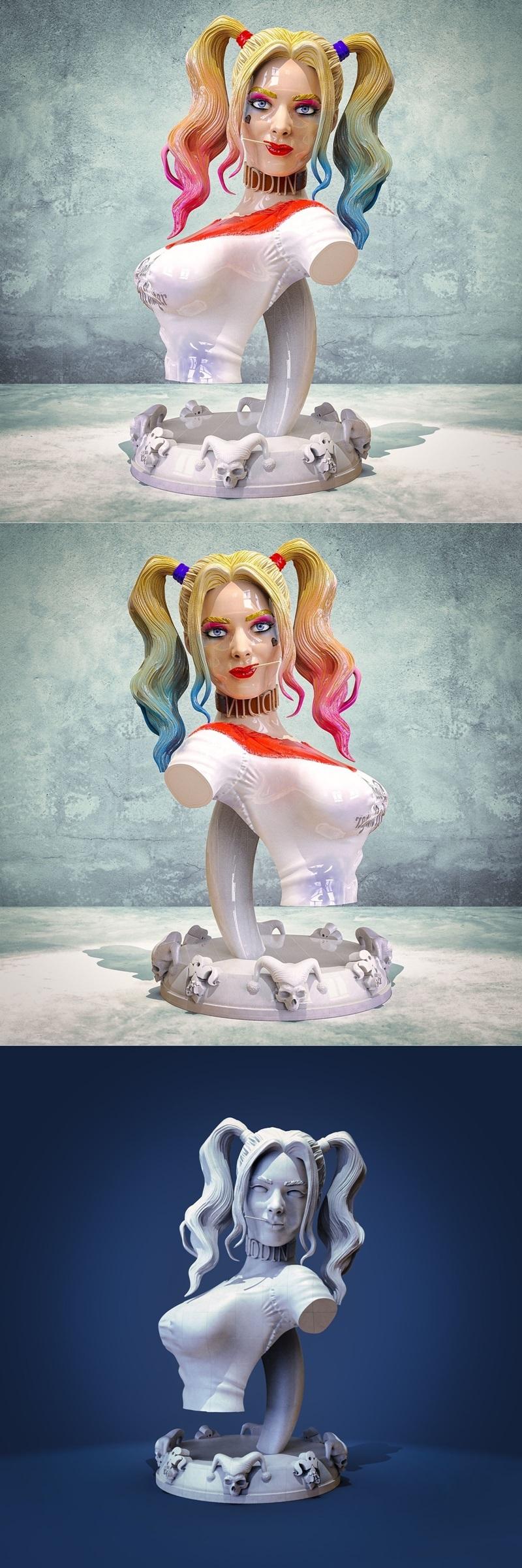 Kw3DP – Harley Quinn Bust 2 –  3D Print Model STL