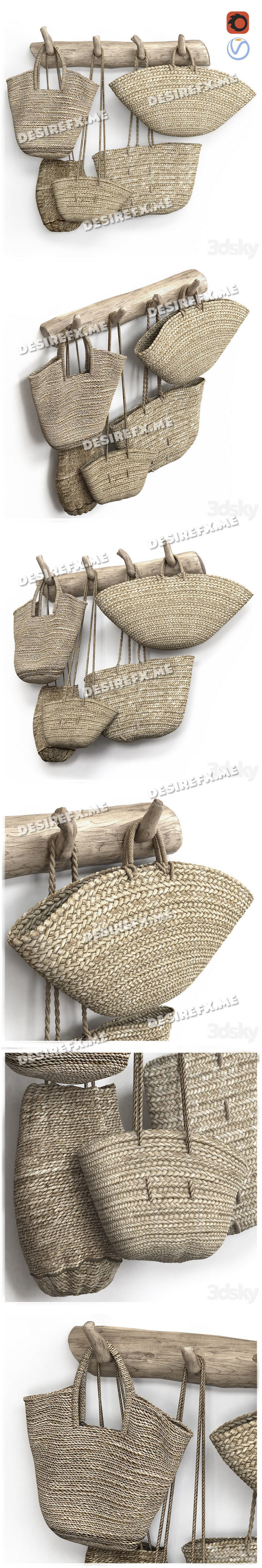 Desire FX 3d models | Wall decor set with old wicker bags – 3D Model