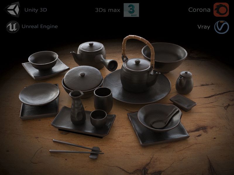 Desire FX 3d models | Japanese tableware set Low-poly 3D model