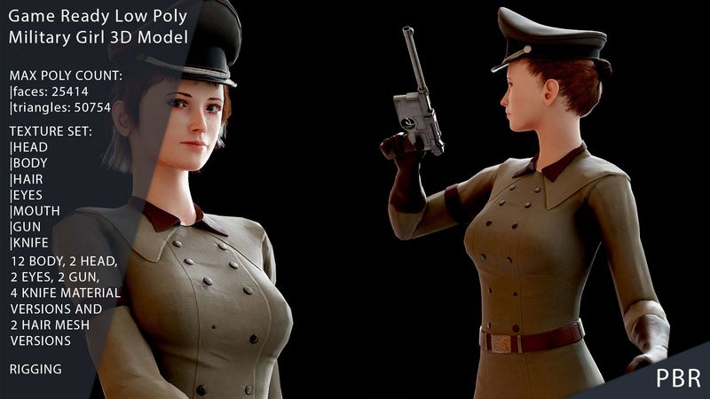 Desire FX 3d models | Military Girl Game Ready Character Low-poly 3D model