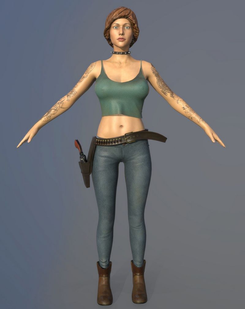 Desire FX 3d models | Shooter woman with tattoos and jeans Low-poly 3D ...