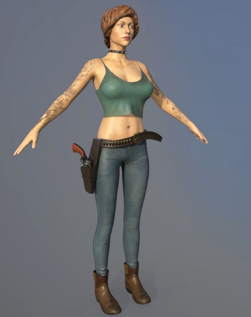 Desire FX 3d models | Shooter woman with tattoos and jeans Low-poly 3D ...