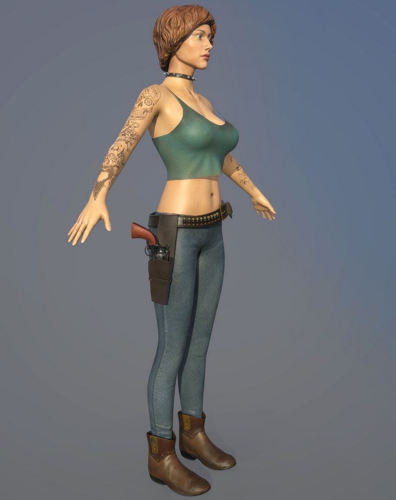 Desire FX 3d models | Shooter woman with tattoos and jeans Low-poly 3D ...
