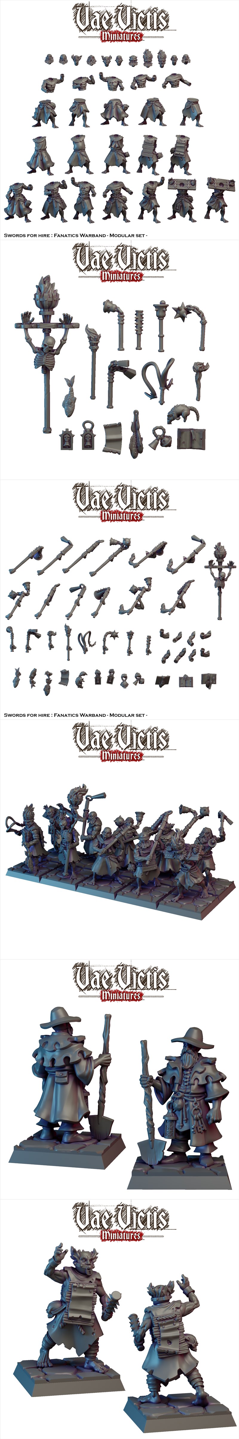 Collection of Vae Victis Miniatures 'Fanatics Vol.1' 3D print models, featuring gothic fantasy cultists and undead fi...