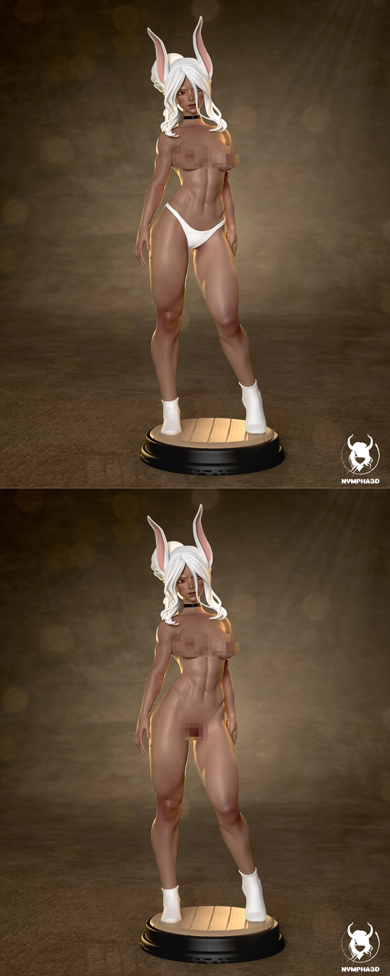 Mirko from My Hero Academia, a muscular bunny-girl figure by Nympha, wearing a white crop top and underwear, with whi...