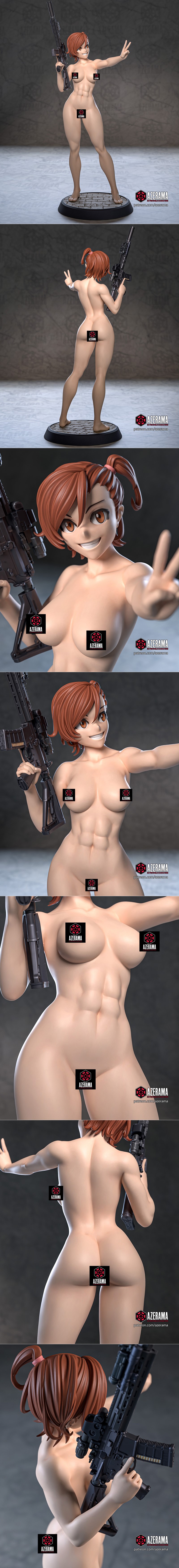 Shino Kuribayashi from Gate in tactical gear, holding a rifle, wearing a helmet with NVGs, and striking a pose.