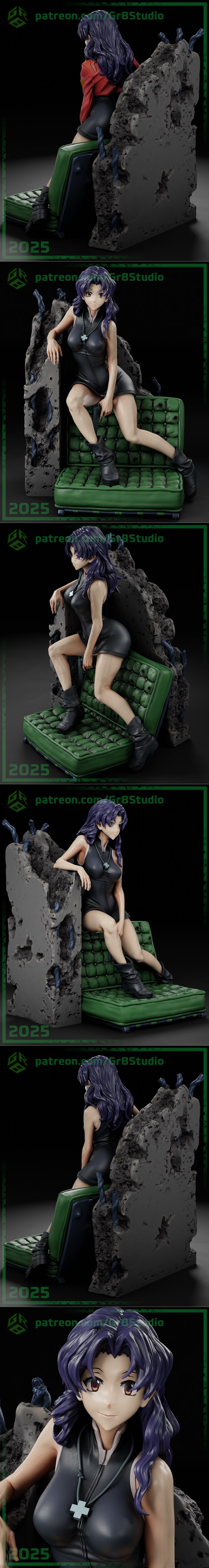 3D print model of Misato Katsuragi from Neon Genesis Evangelion by Gr8Tech, wearing a tank top and shorts in a casual...