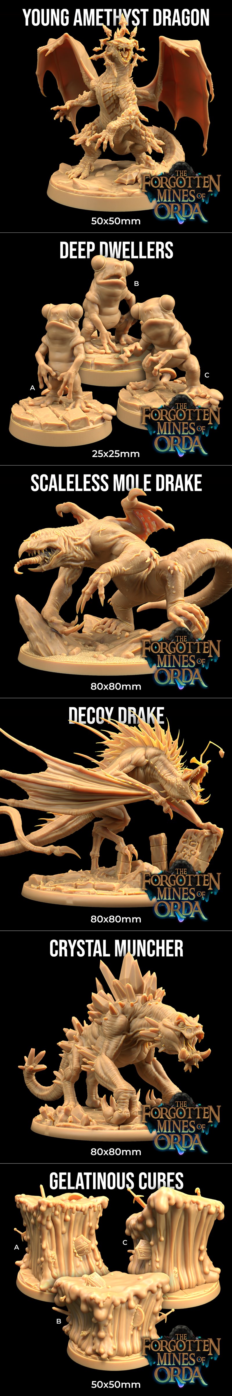 Collection of fantasy 3D printable figures: Drow Elite Warrior, Drow Priestess, Drow Mage, and Drow Female, all from...