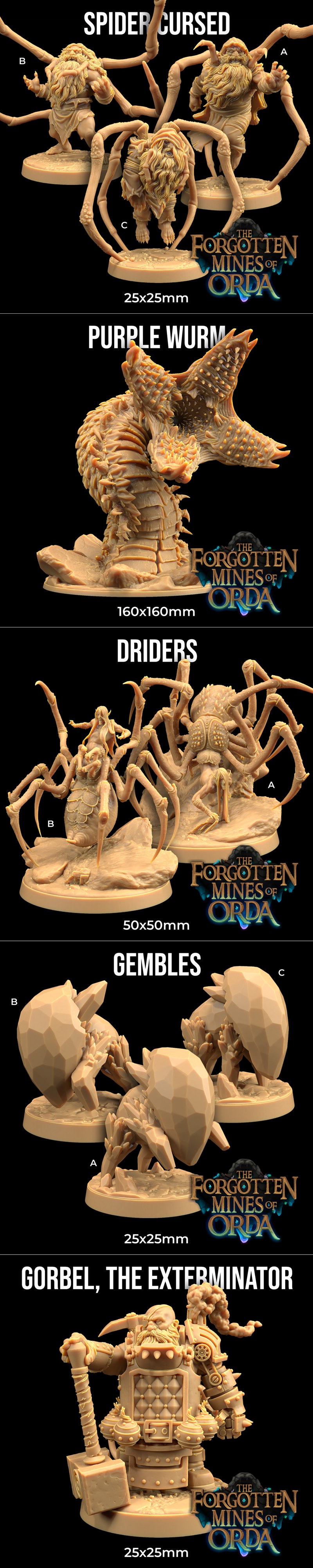 Collection of fantasy 3D printable figures: Drow Elite Warrior, Drow Priestess, Drow Mage, and Drow Female, all from...