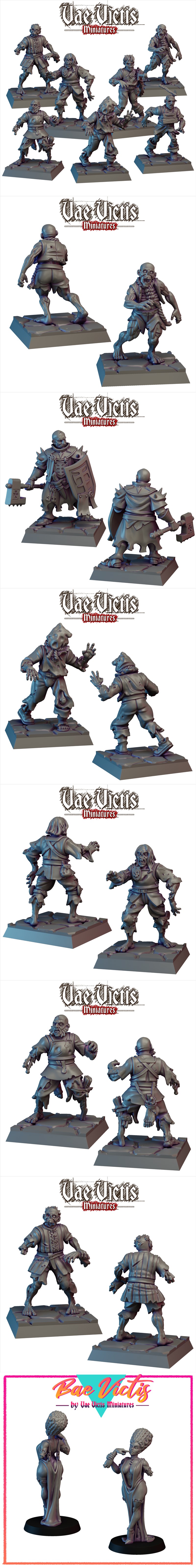 Collection of Vae Victis Miniatures zombie horde 3D print models, featuring various undead figures with tattered clot...