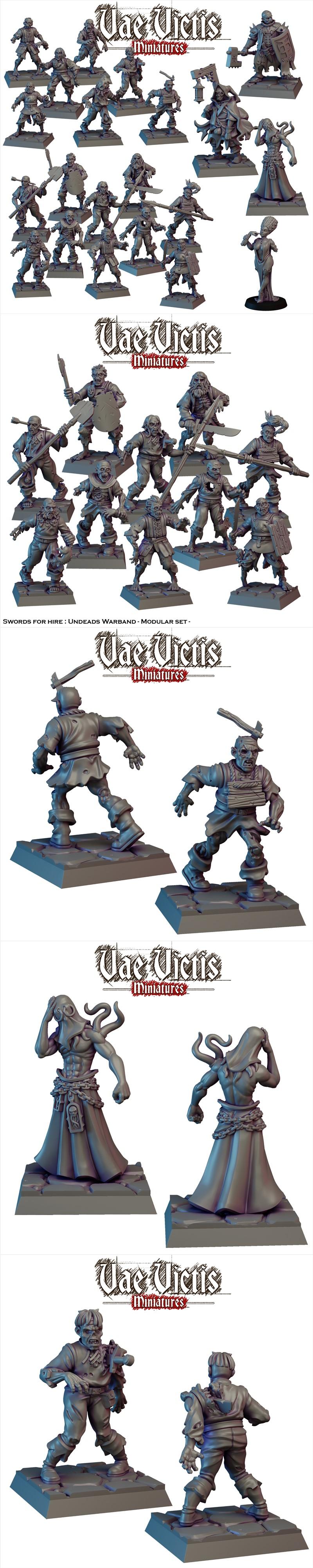 Collection of Vae Victis Miniatures zombie horde 3D print models, featuring various undead figures with tattered clot...