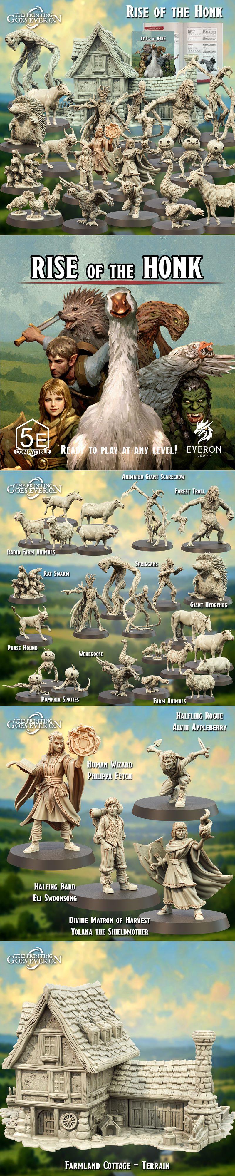 Collection of fantasy 3D printable miniatures and terrain from The Printing Goes Ever On, featuring characters like a...