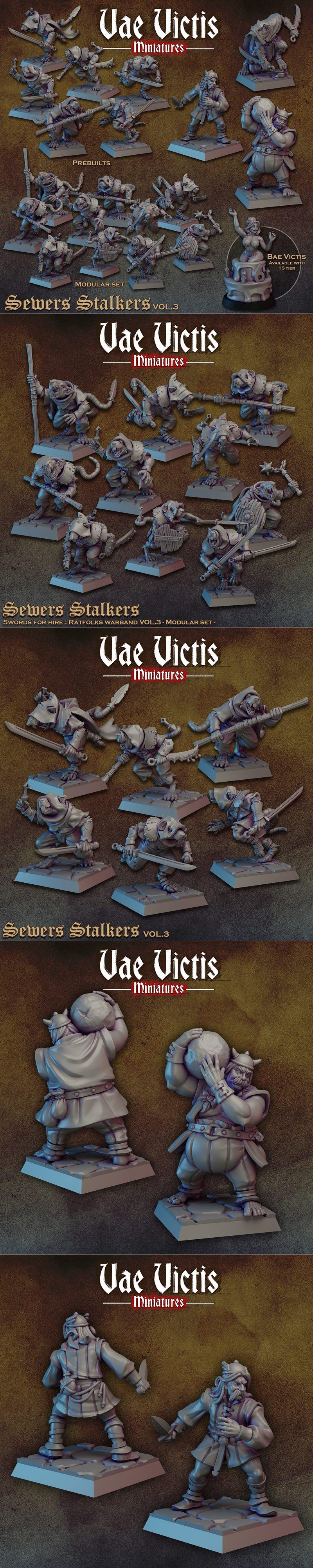 Collection of Vae Victis Miniatures "Sewers Stalkers vol.3" 3D models. Features ratfolk figures with swords...