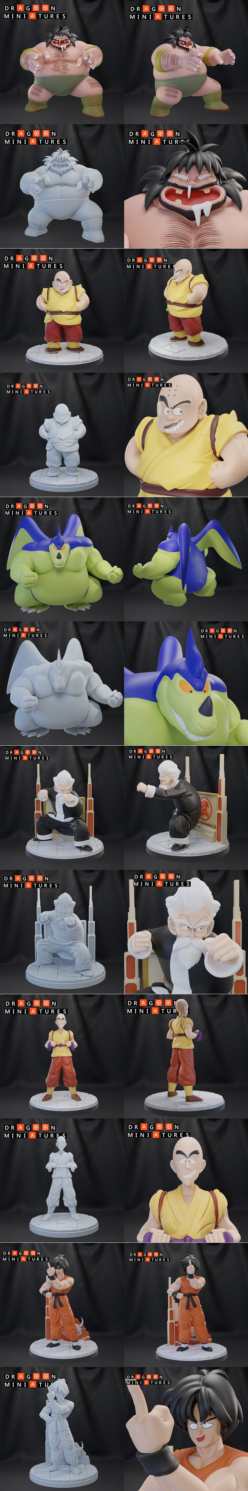 3D printable models of Dragon Ball characters, including Android 18 in a pink bikini holding a towel, and other figur...