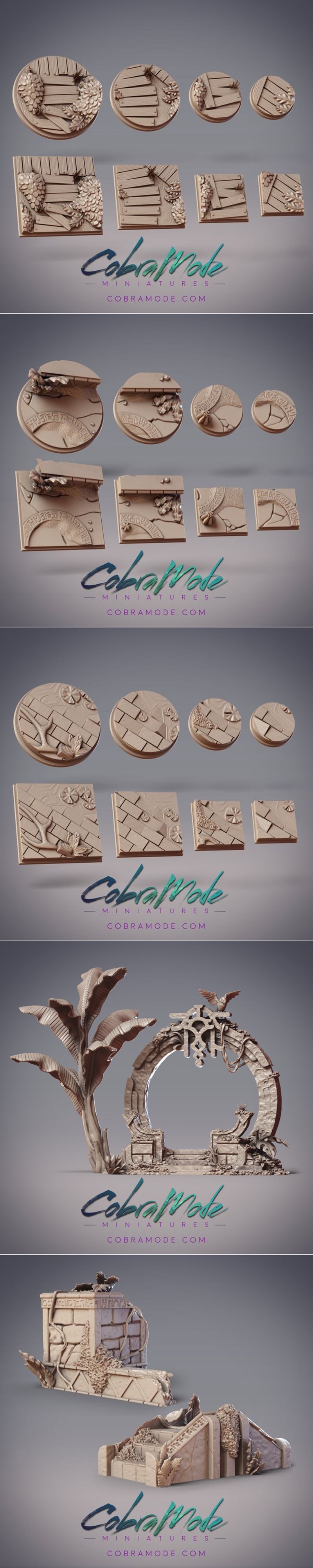 Collection of fantasy 3D printable miniatures: dinosaur-folk with staffs and cloaks, winged monkey-like creatures, ar...