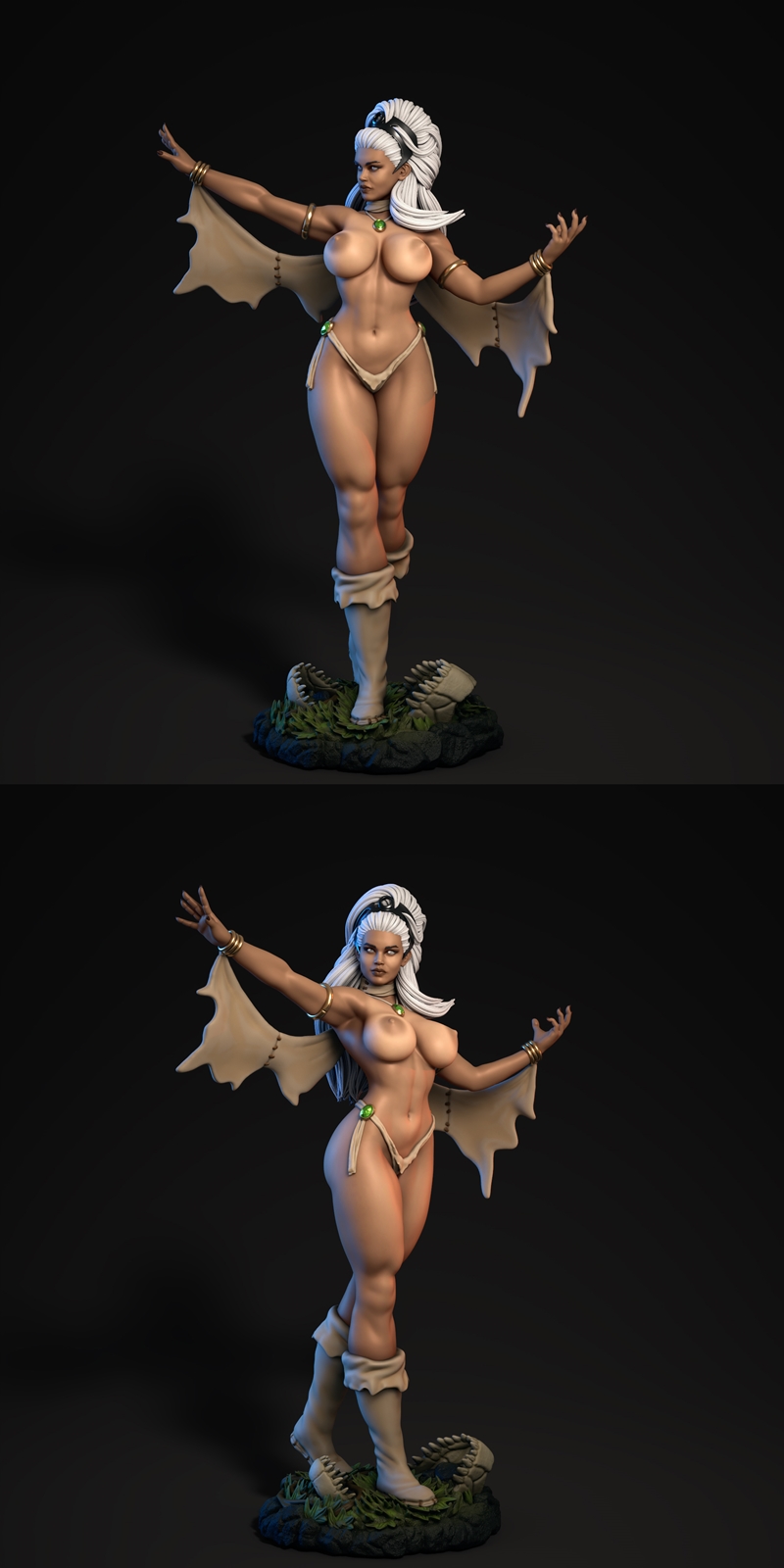3D model of Storm from X-Men in Savage Land attire, standing on a detailed base with outstretched arms.
