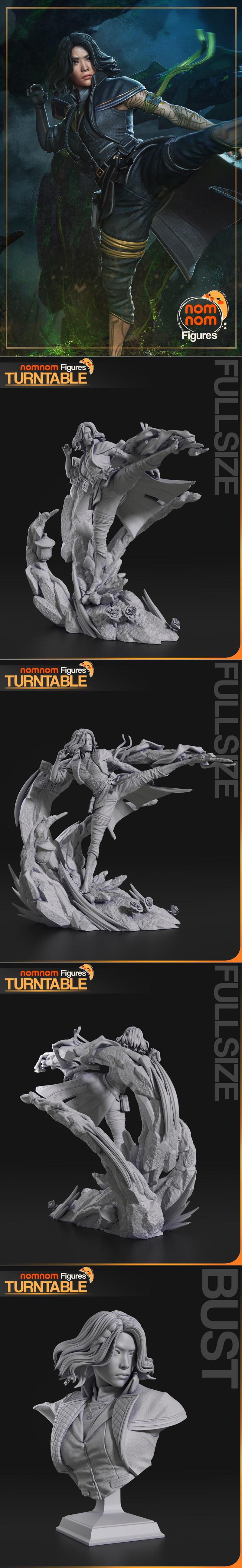 3D model of Clair Obscur in a dynamic combat pose, kicking with a sword. Includes a bust version. Detailed fantasy at...