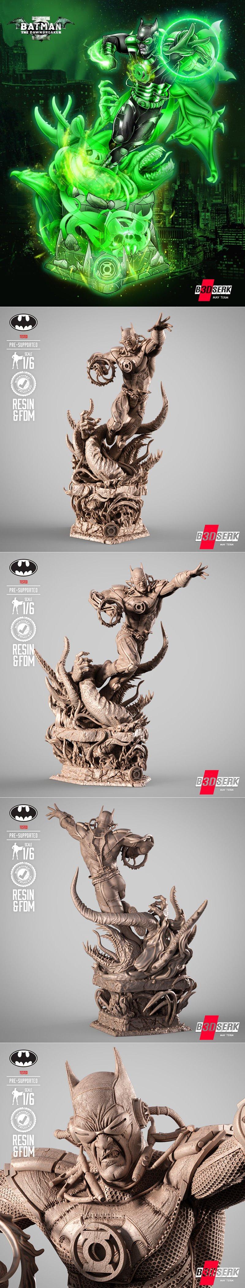 3D model of Batman as Dawnbreaker, wielding Green Lantern energy, battling tentacled monsters. 1:6 scale figure by B3...