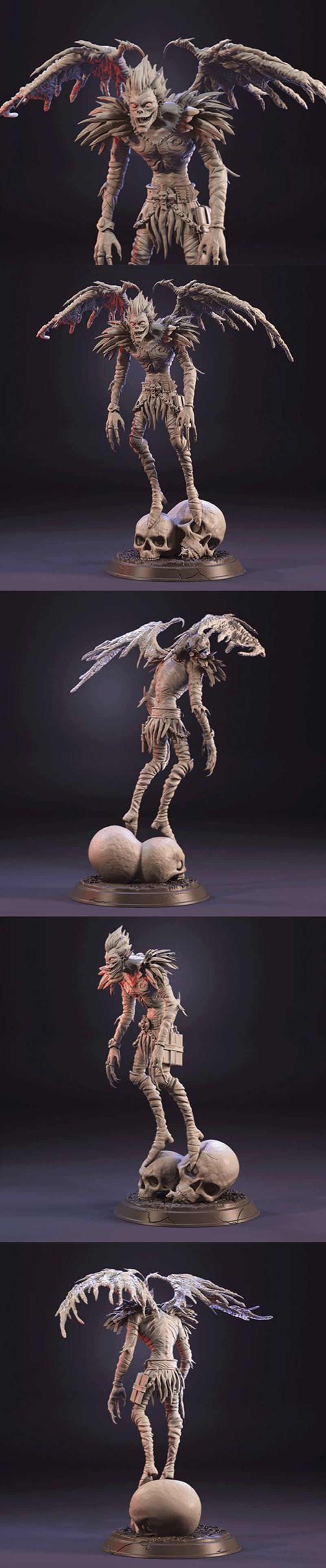 3D model figure of Ryuk from Death Note, a gaunt character with large wings and sharp claws, standing on a base of tw...