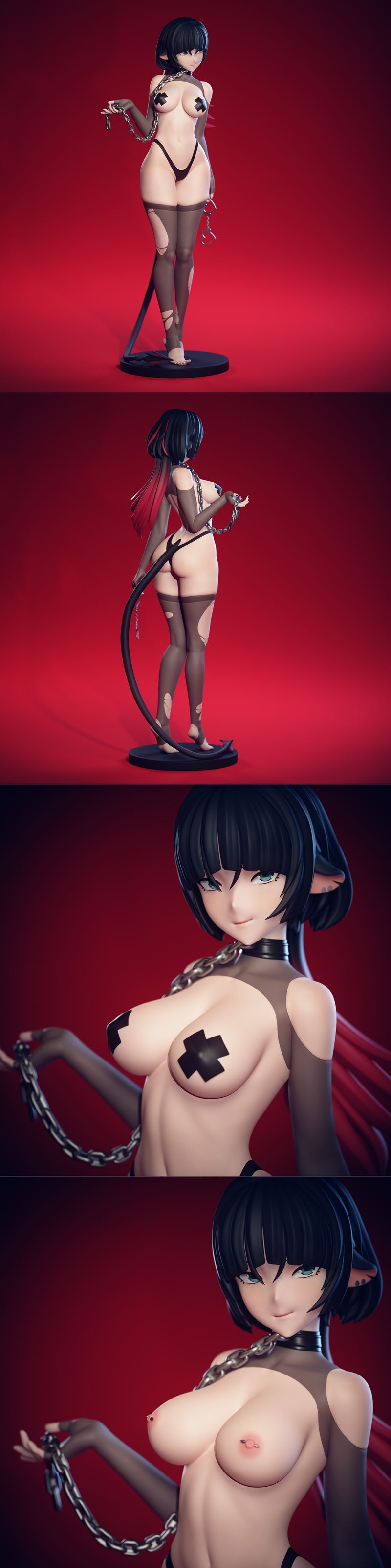 EggmaStudios 3D model of Jane Doe from Zenless Zone Zero, a succubus character with black hair, pointed ears, and a t...