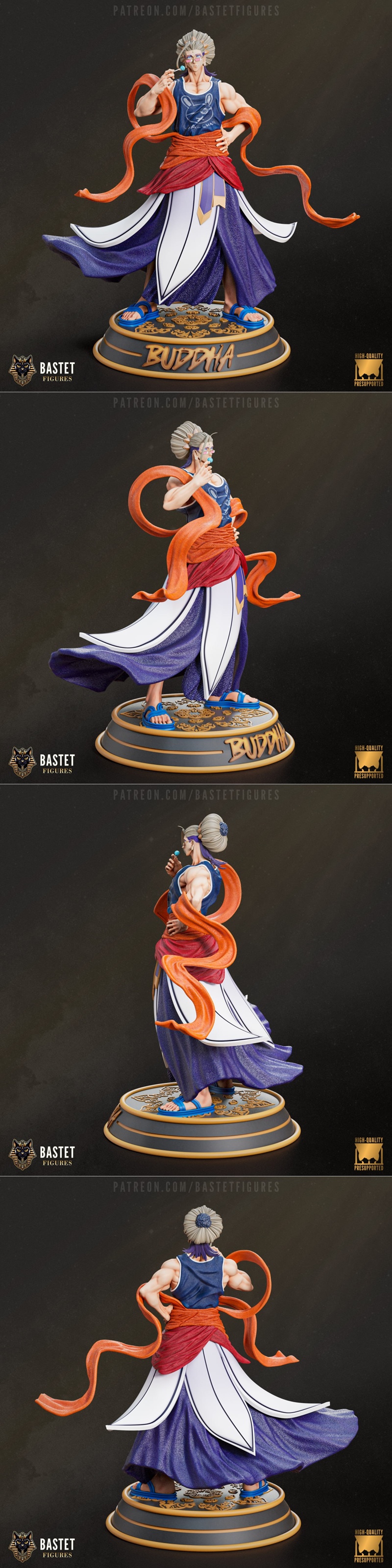 Buddha from Shuumatsu no Valkyrie 3D model by Bastet Figures, holding a lollipop, wearing a blue tank top with bunny...