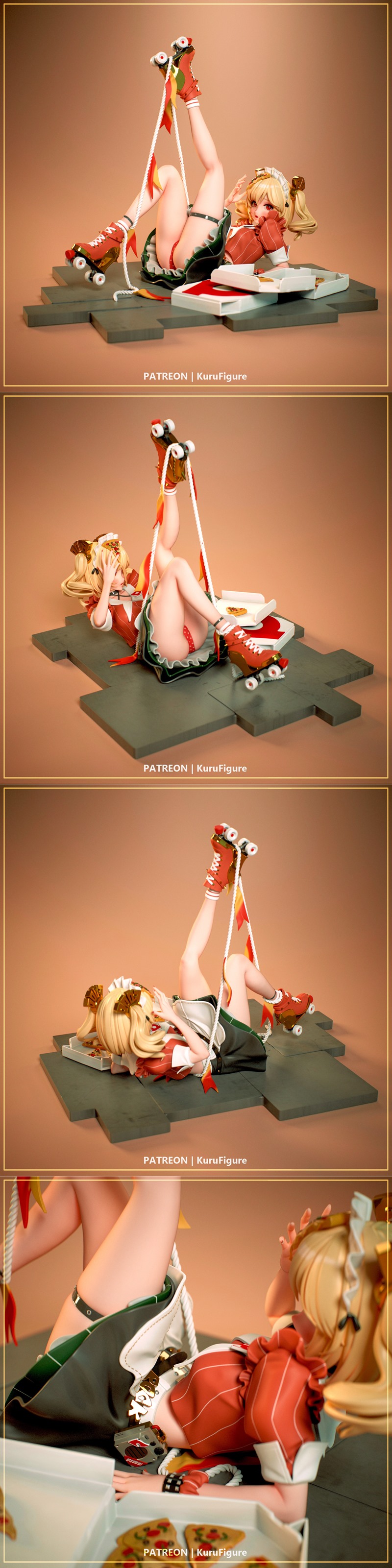 Anime-style Burnice figure in a revealing maid outfit, reclining suggestively. Blonde twin-tails, red eyes, detailed...