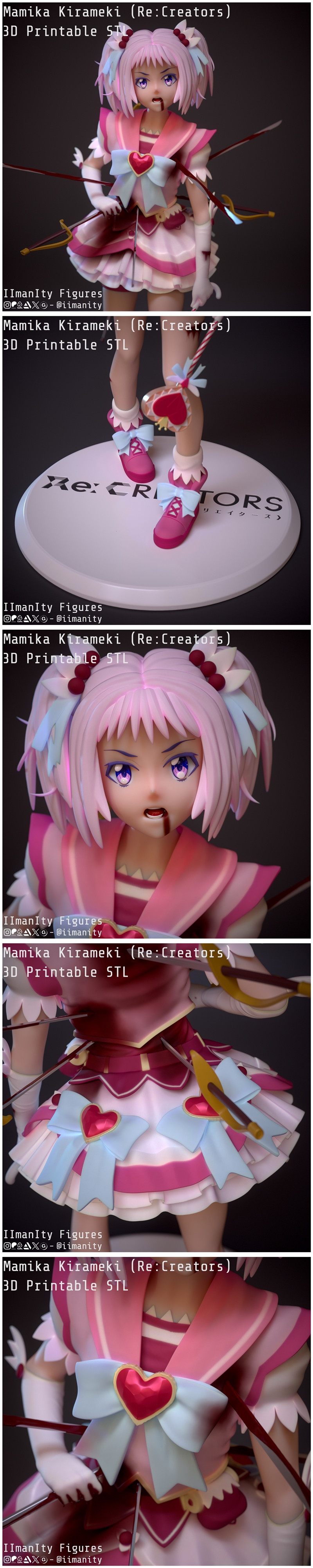 Mamika Kirameki 3D printable STL figure from Re:Creators, depicted wounded with blood and impaling weapons, wearing a...